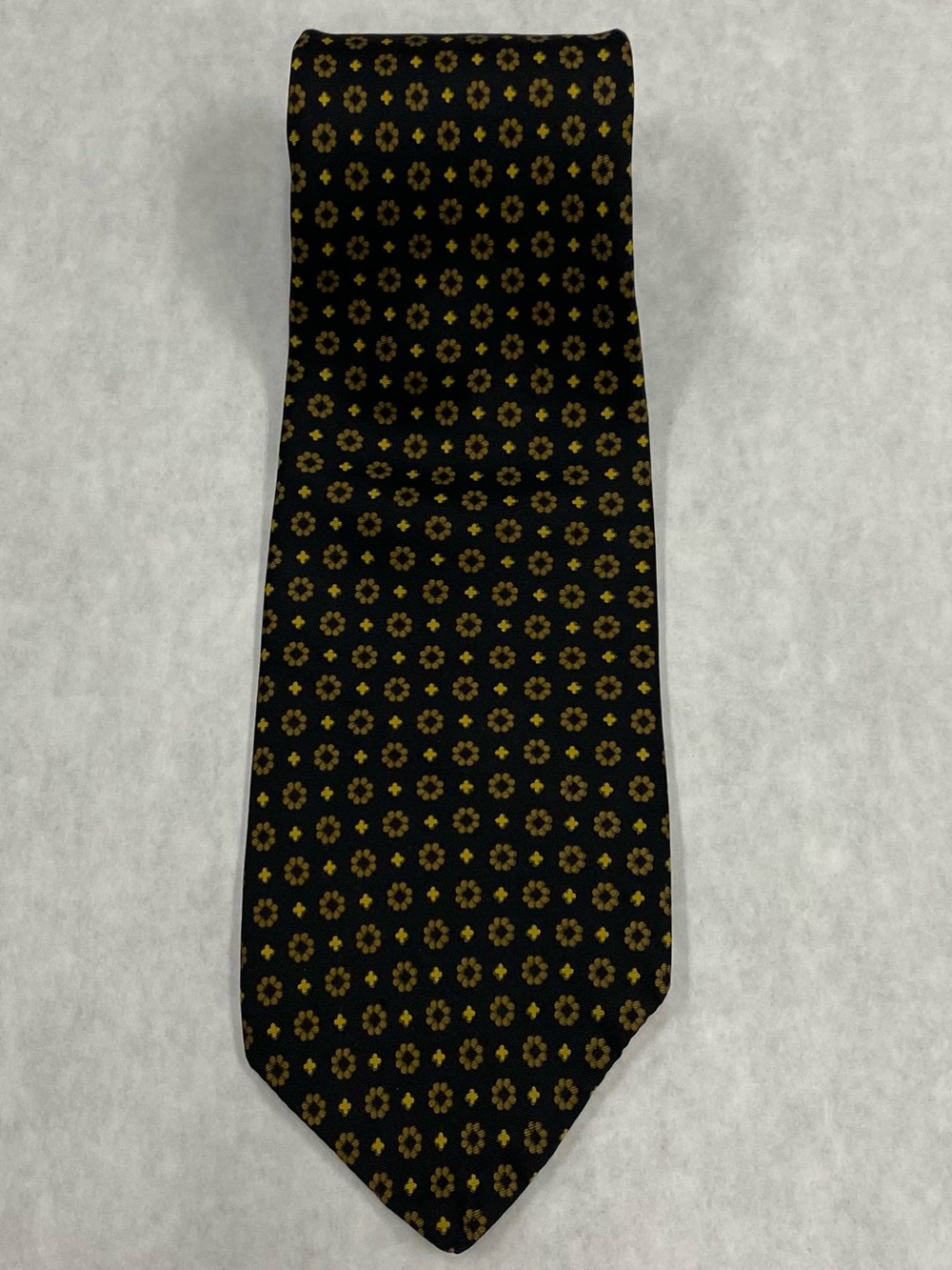 Wembley Black Tie Yellow Ditsy Flowers And Dots With Chadwick Tie Charm Vintage